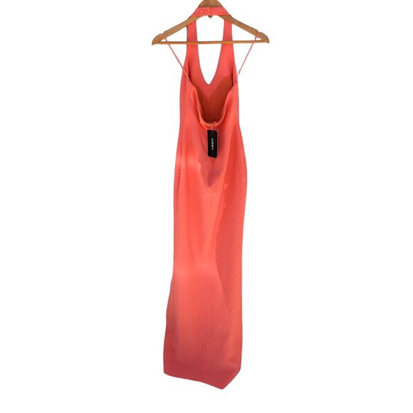 NEW LIKELY Rudina Gown Coral Halter Prom Dress Maxi Leg Slit V-Neck Orange 0 - Picture 4 of 7